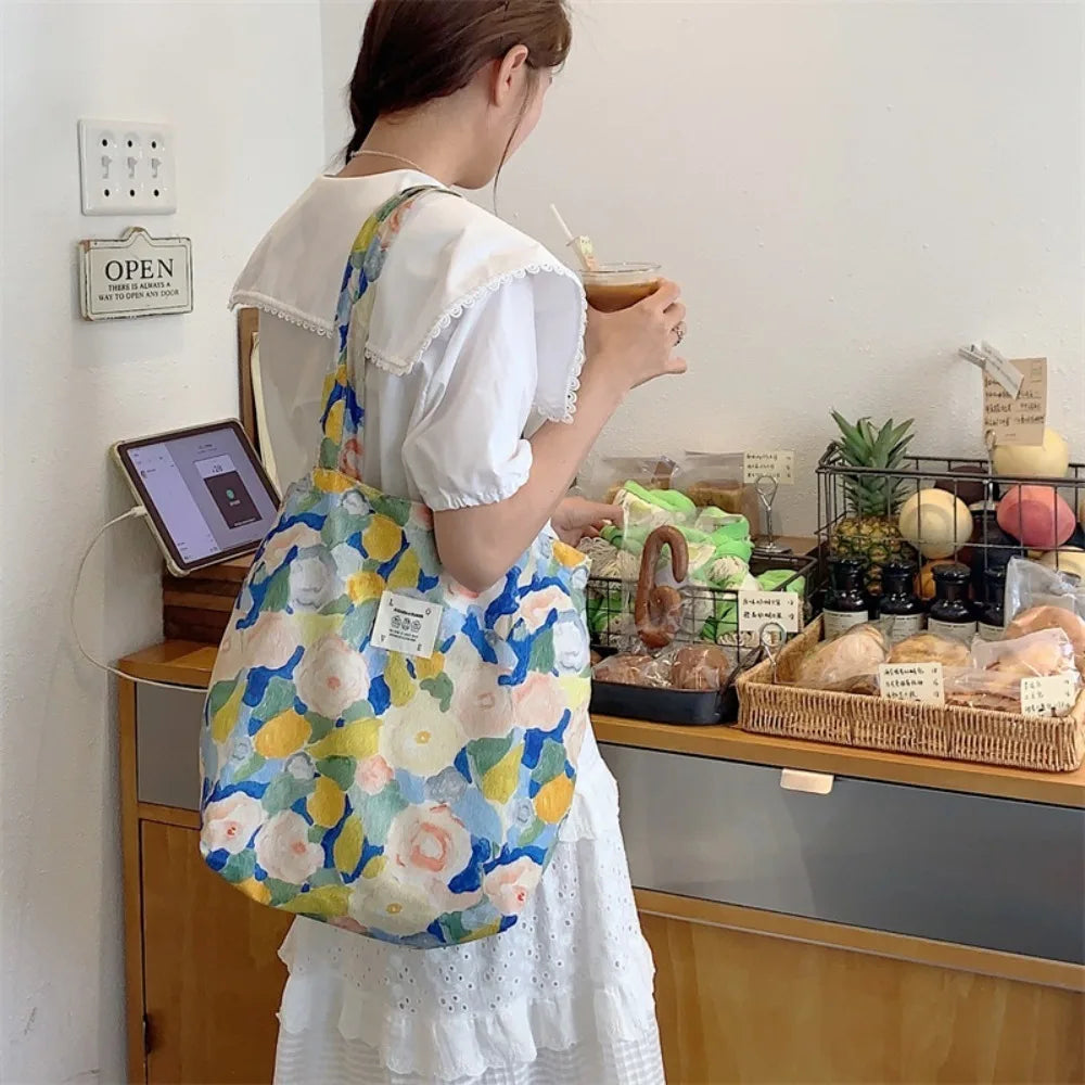 Large Capacity Shoulder Bag - Fashion Vintage Floral Cotton Fabric Shopping Bags