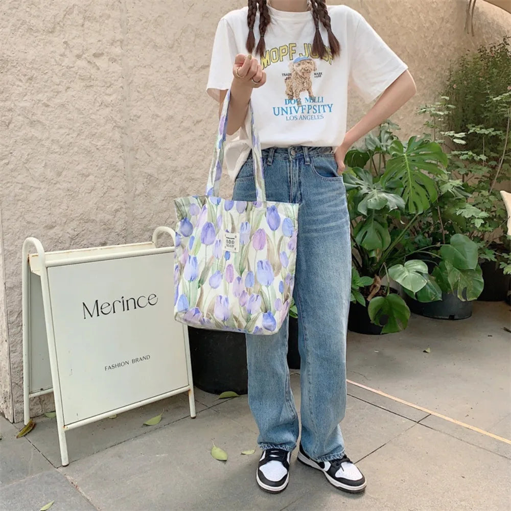 Large Capacity Shoulder Bag - Fashion Vintage Floral Cotton Fabric Shopping Bags