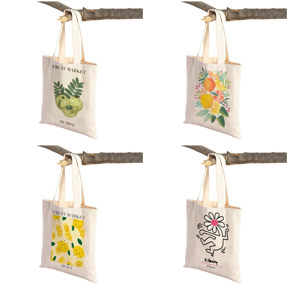 Botanical, Flower and Fruit Shoulder Tote Canvas Shopper Bags - Various Designs