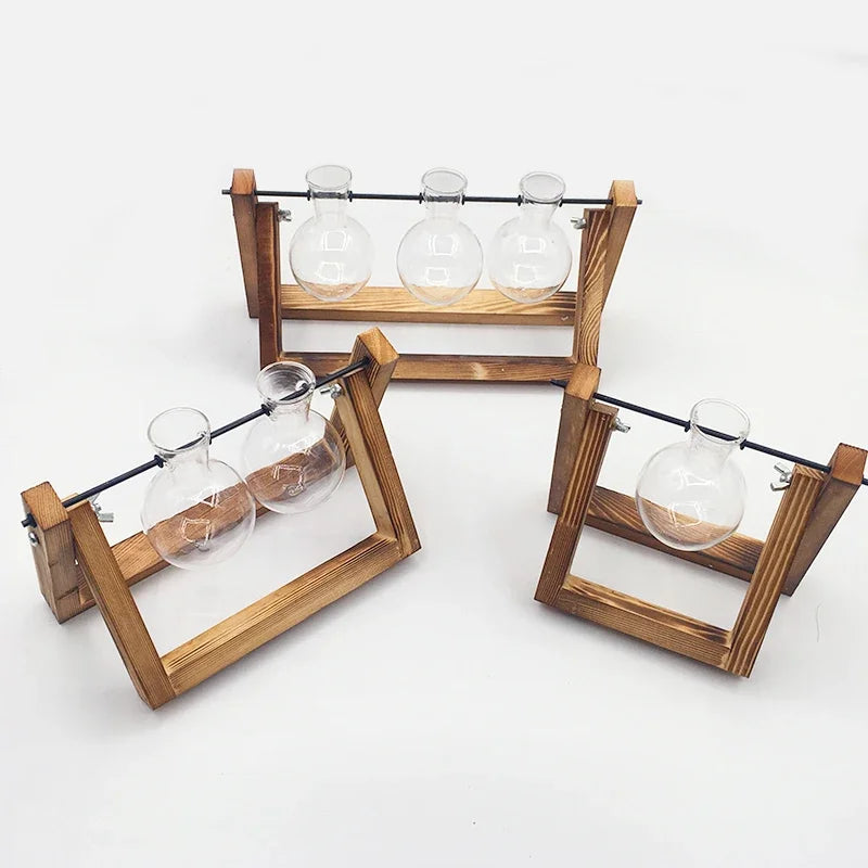 Terrarium Creative Hydroponic Plant Transparent Vase with Wooden Frame