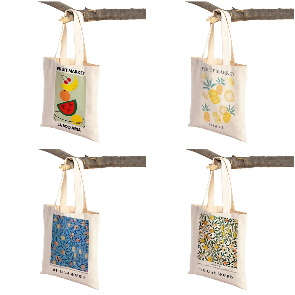 Botanical, Flower and Fruit Shoulder Tote Canvas Shopper Bags - Various Designs