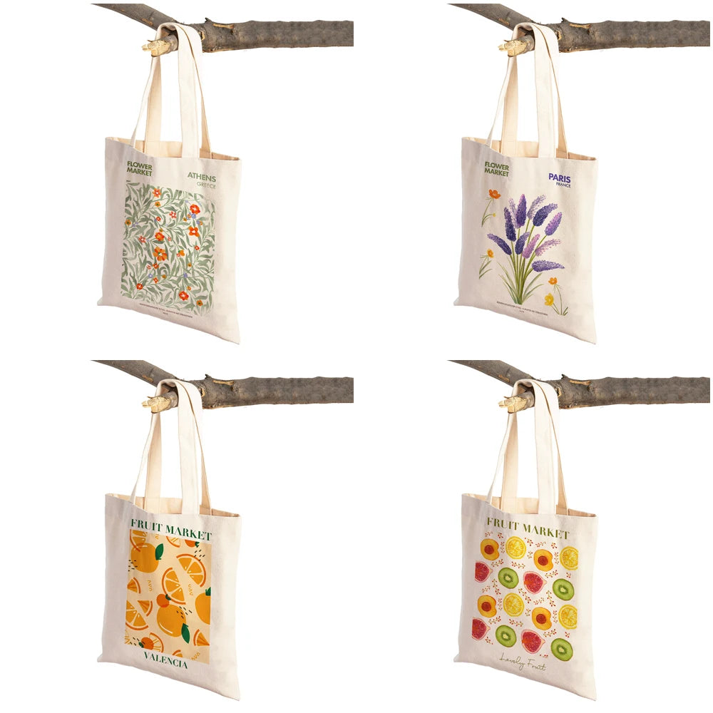 Botanical, Flower and Fruit Shoulder Tote Canvas Shopper Bags - Various Designs