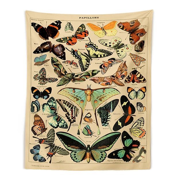 Butterfly Tapestry Wall Hanging - Boho Vintage Illustration Aesthetic - Little Leaf Company