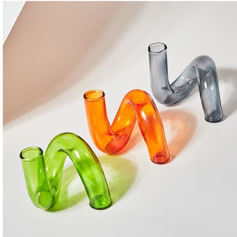 Colourful Bending Glass Vase for Flowers or Candles - Little Leaf Company