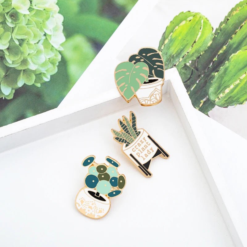 "Crazy Plant Lady" Plant- Themed Enamel Pins - Little Leaf Company