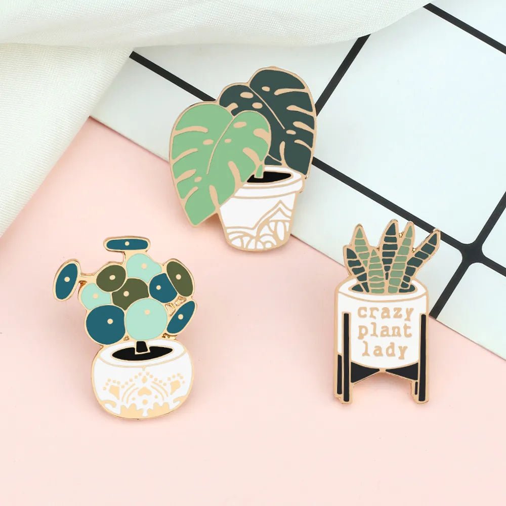 "Crazy Plant Lady" Plant- Themed Enamel Pins - Little Leaf Company