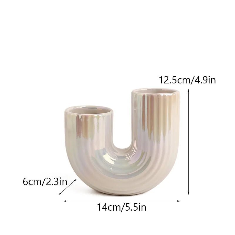 Geometric Iridescent Pearl Ceramic Vase - available in M & L - Little Leaf Company