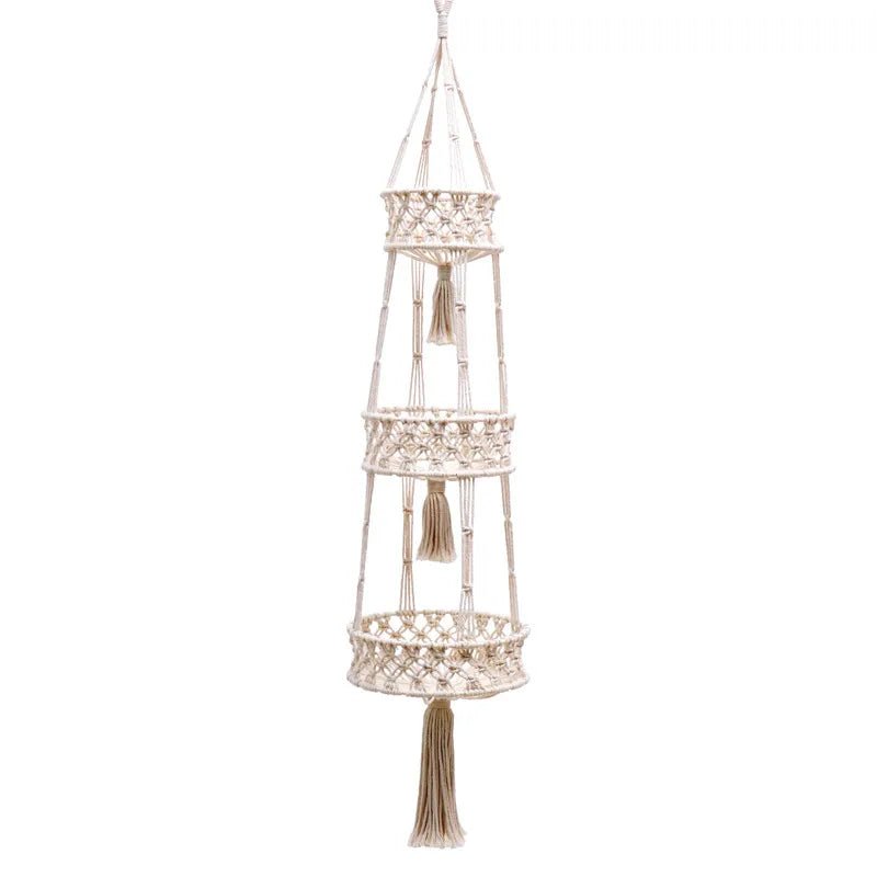 3-Tier Macrame Decorative Boho Decor Hanging Plant Holder or Kitchen Basket - Little Leaf Company