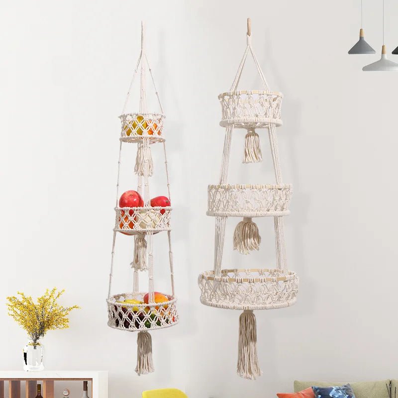 3-Tier Macrame Decorative Boho Decor Hanging Plant Holder or Kitchen Basket - Little Leaf Company