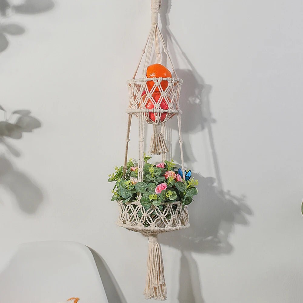 3-Tier Macrame Decorative Boho Decor Hanging Plant Holder or Kitchen Basket - Little Leaf Company