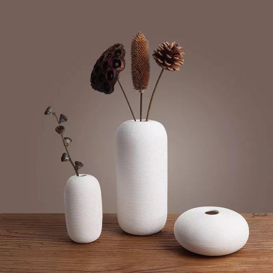 Tranquil White Ceramic Vases - Individually & Set of all 3 Vases