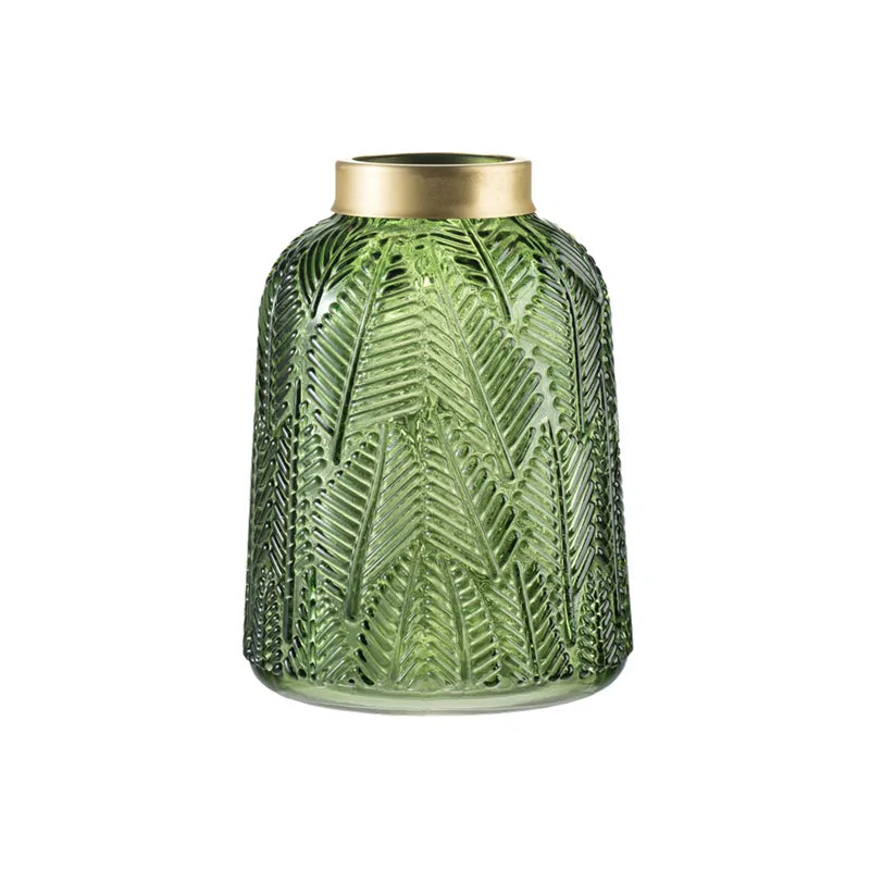 Nordic Glass Hydroponic Vase with Leaf Pattern - Green & Grey