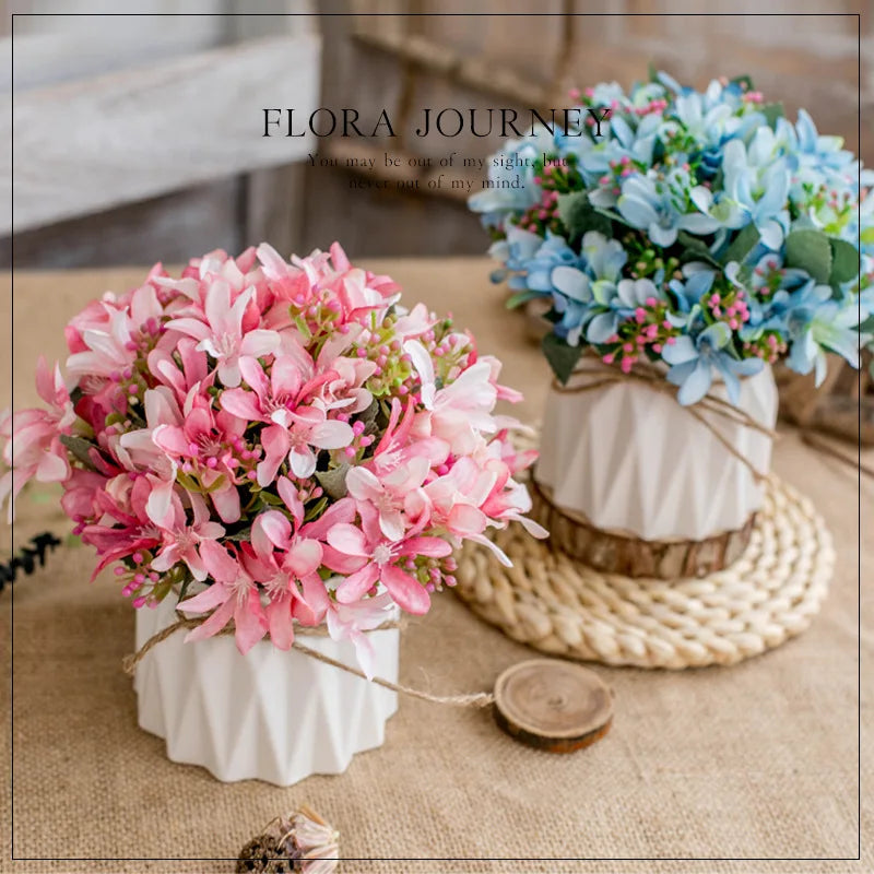 White Ceramic Vase with Artificial Flower Arrangements - English Countryside/ Nordic Style