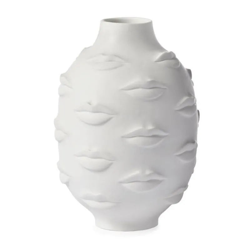 Scandinavian White Ceramic Vases with Artistic Face Designs