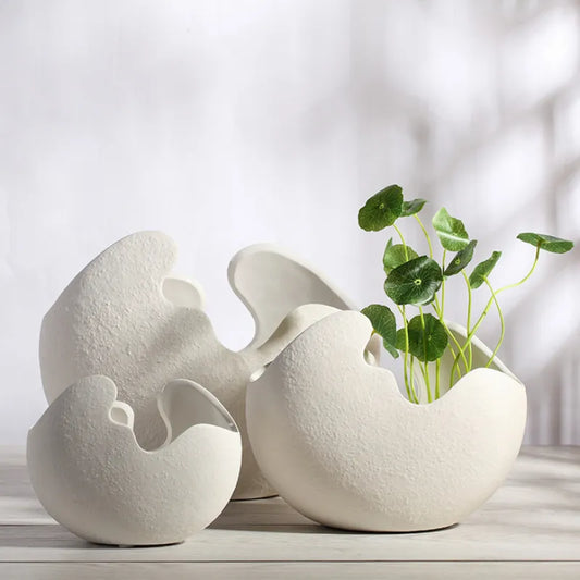 Neutral Nordic Eggshell Vase with Modern Unglazed, Textual Finish