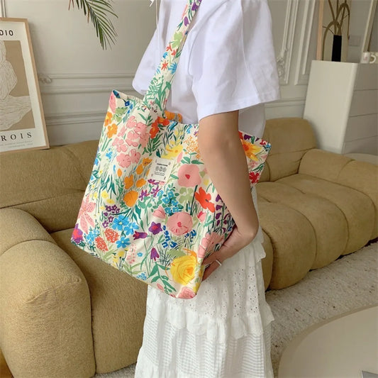 Large Capacity Shoulder Bag - Fashion Vintage Floral Cotton Fabric Shopping Bags