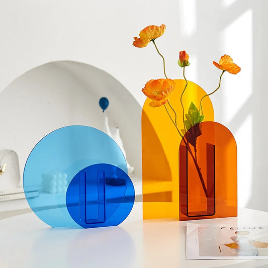 Nordic Colourful Minimalist Acrylic Vases - Orange & Blue Geometric designs