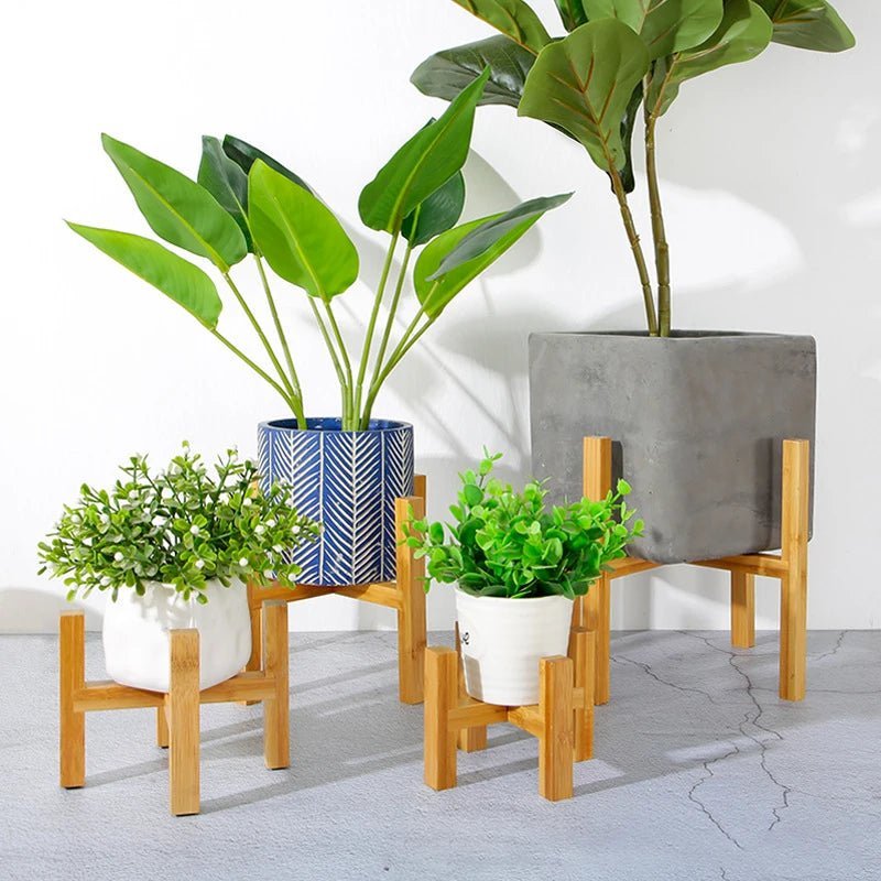 Bamboo Wooden Four - legged Flower Stand & Succulent Pot Trays - Little Leaf Company