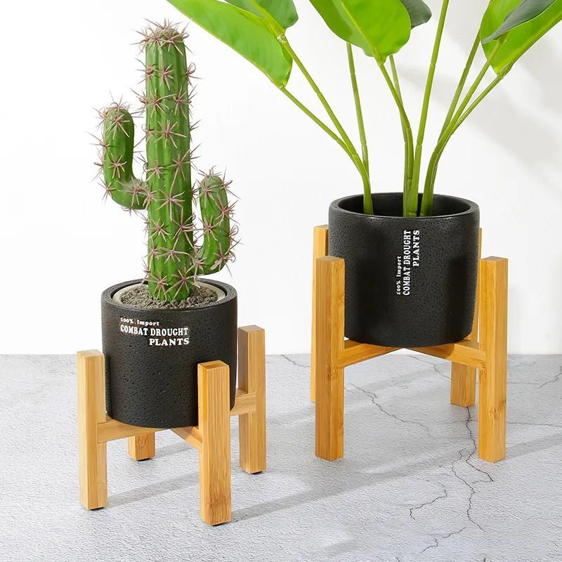 Bamboo Wooden Four - legged Flower Stand & Succulent Pot Trays - Little Leaf Company