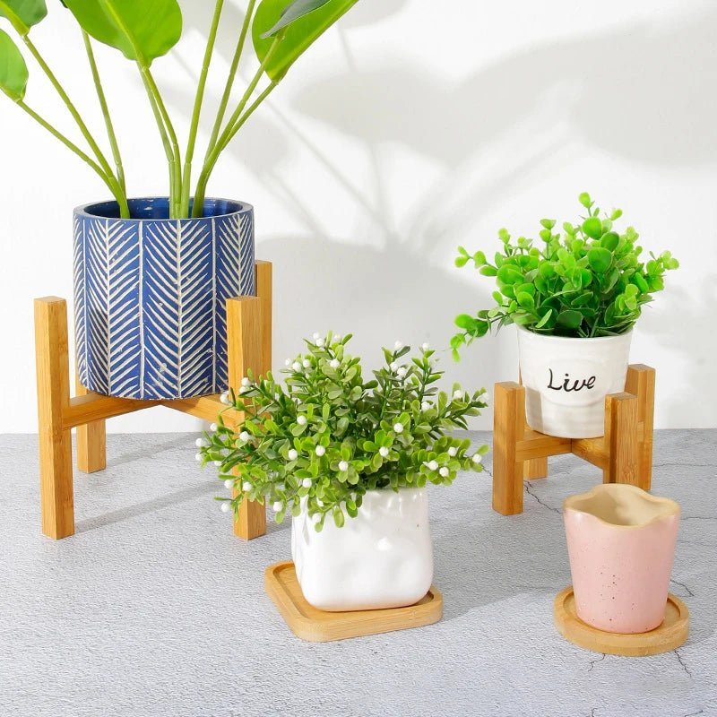 Bamboo Wooden Four - legged Flower Stand & Succulent Pot Trays - Little Leaf Company