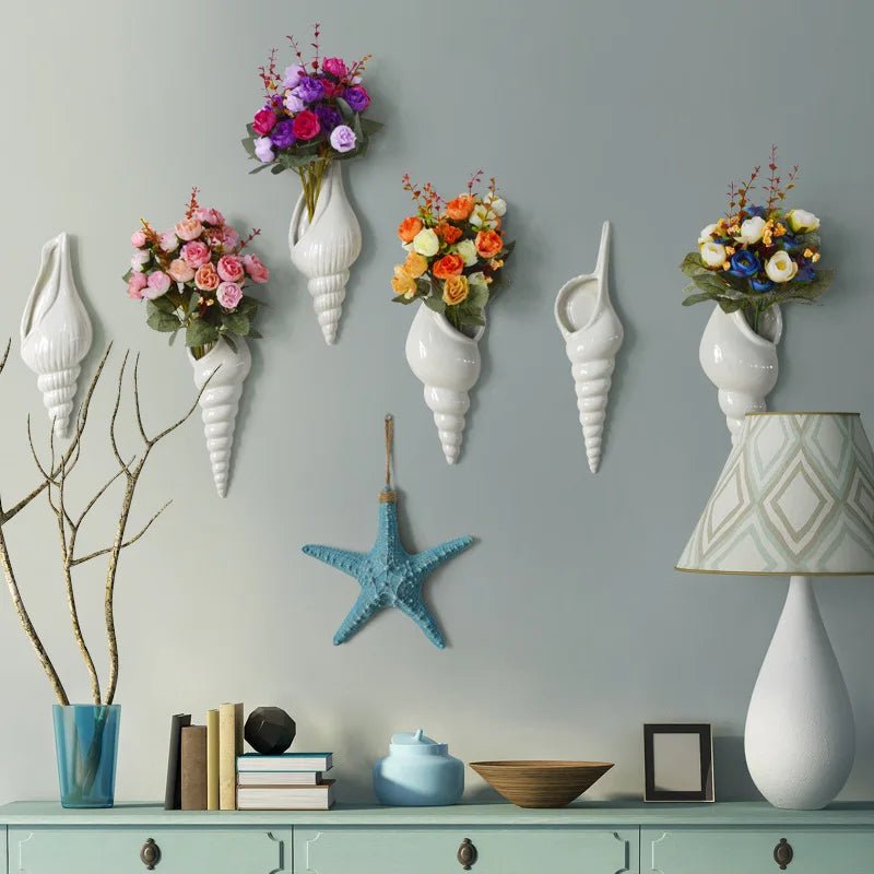 Beach Seashell Wall Vase for Flowers or Simply Decoration - Little Leaf Company