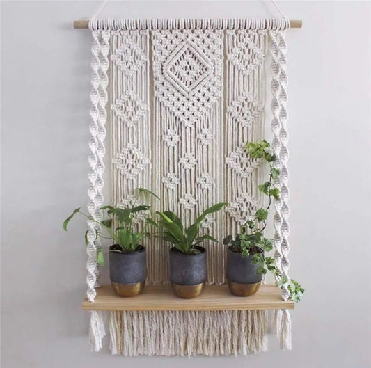 Boho Hand - Woven Macrame Tapestry Wall Hanging Shelf for Plants - Little Leaf Company