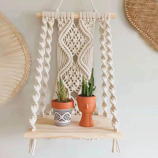 Boho Macrame Hanging Plant Holder Shelf & Handmade Wall Tapestry - Little Leaf Company