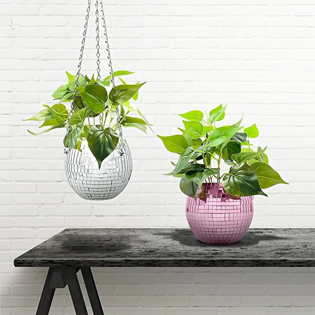 Boho, Retro Disco Ball Hanging Flower Pot For Indoor or Garden Plants  - Little Leaf Company
