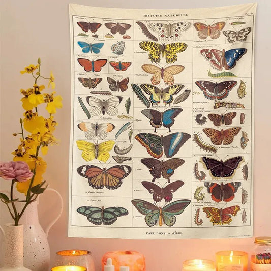 Butterfly Tapestry Wall Hanging - Boho Vintage Illustration Aesthetic - Little Leaf Company