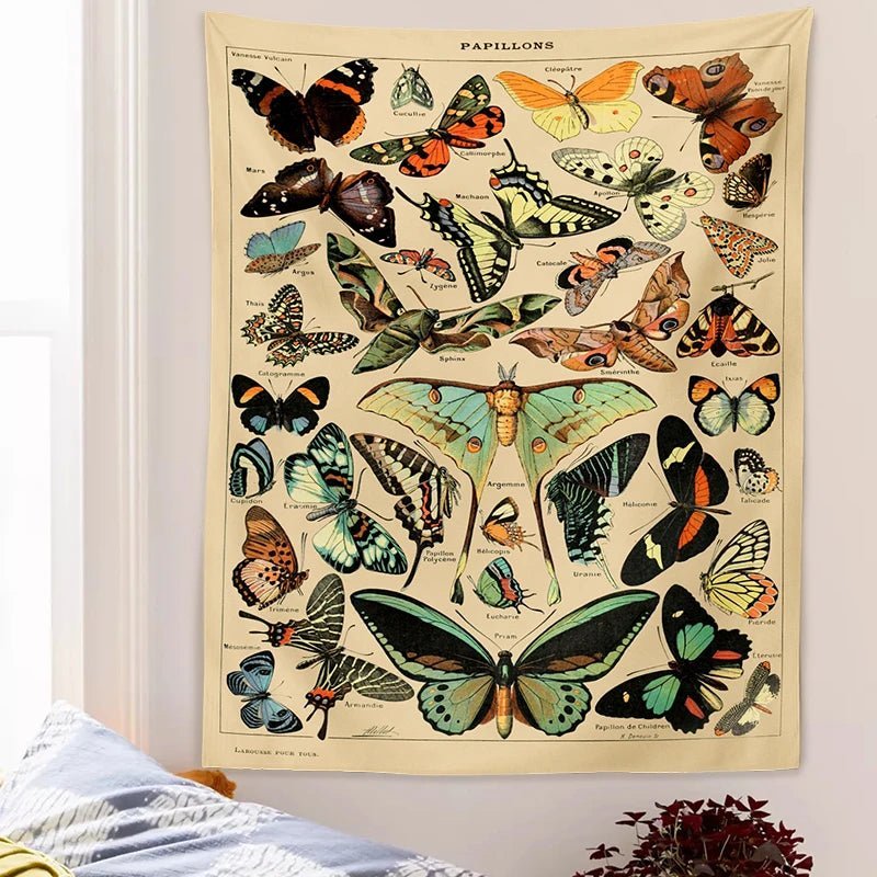 Butterfly Tapestry Wall Hanging Boho Vintage Illustration Aesthetic Little Leaf Company