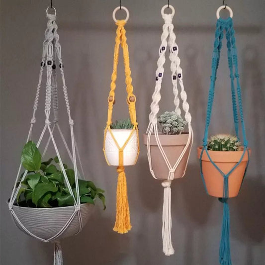 Colourful Boho Macrame Hanging Plant Holder - Hand Woven 100% Cotton - Little Leaf Company