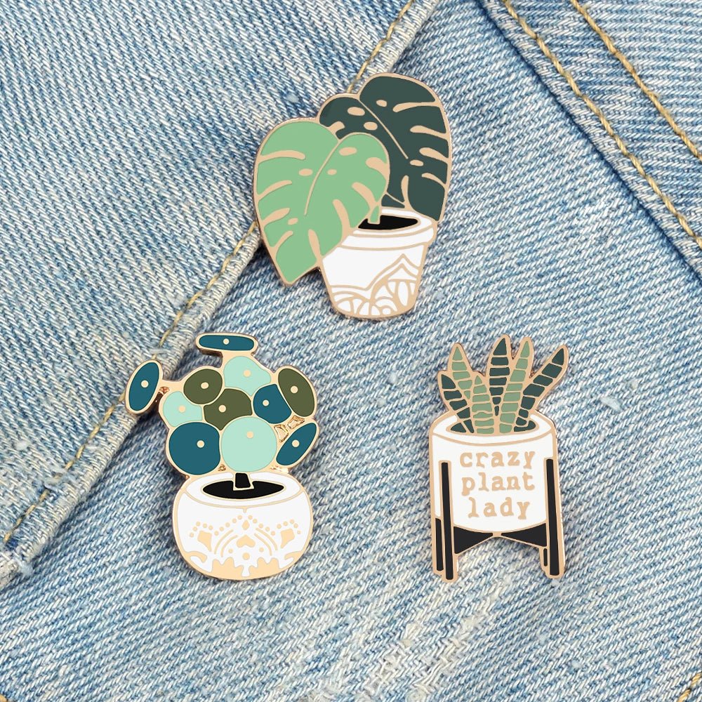 "Crazy Plant Lady" Plant- Themed Enamel Pins - Little Leaf Company