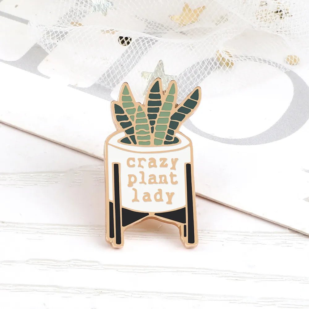 "Crazy Plant Lady" Plant- Themed Enamel Pins - Little Leaf Company