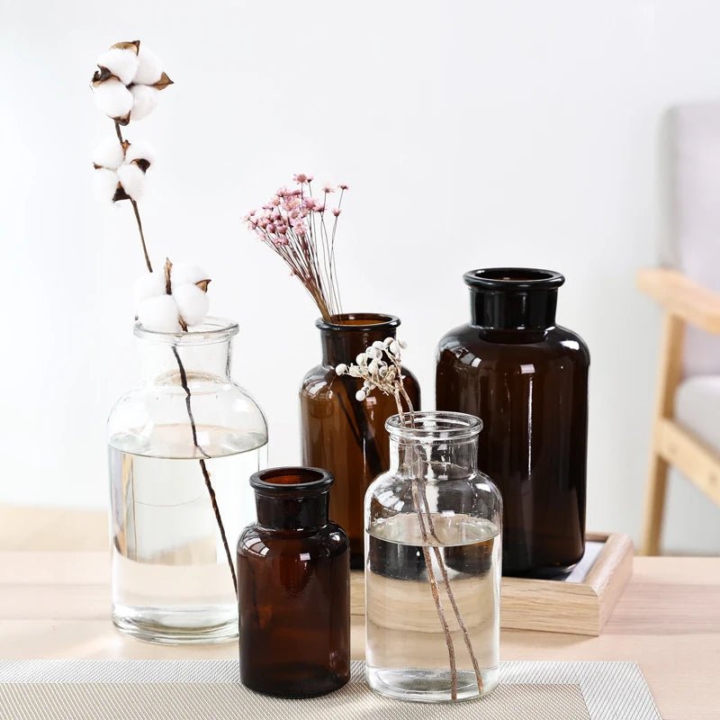 Elegant Glass Medicine Bottle Vases for Fresh & Dried Flower Decorations - Little Leaf Company