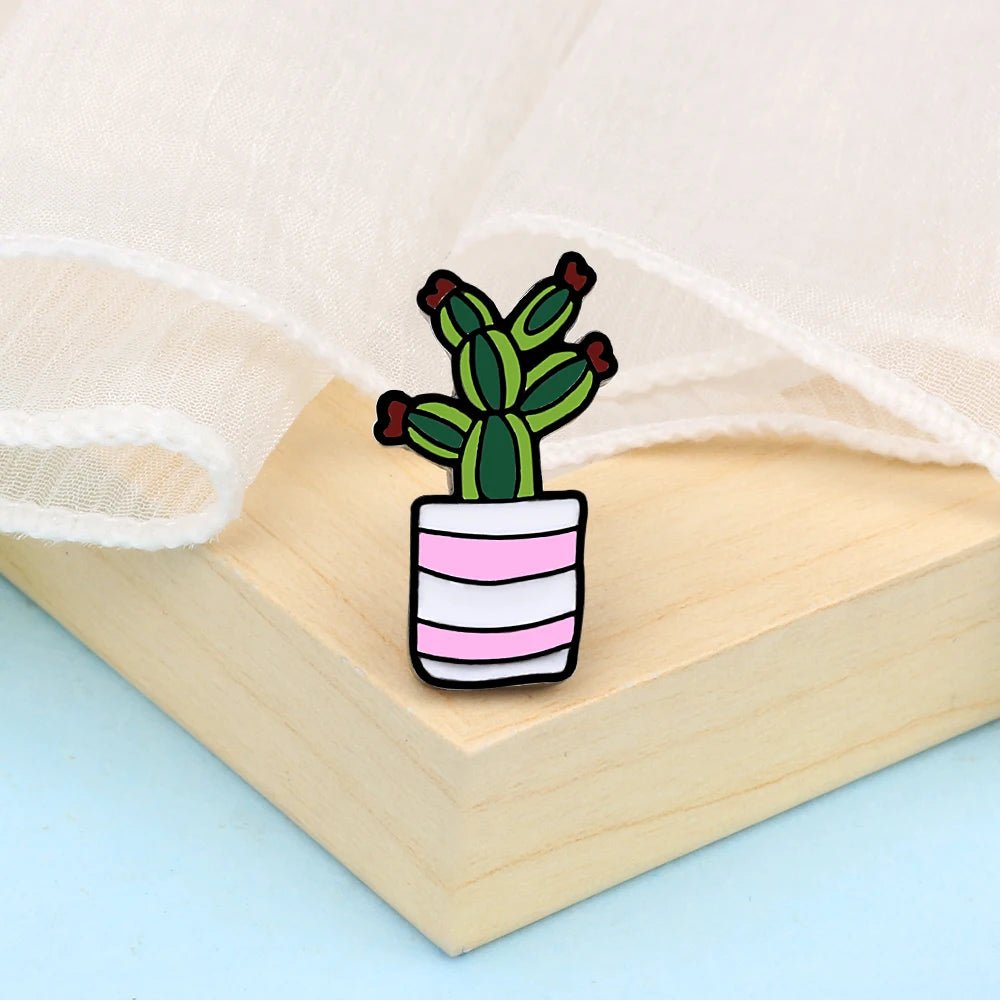 Enamel Pins - Tulip, Sunflower, Cactus and Potted Plant Designs / Cartoon Style Brooches - Little Leaf Company