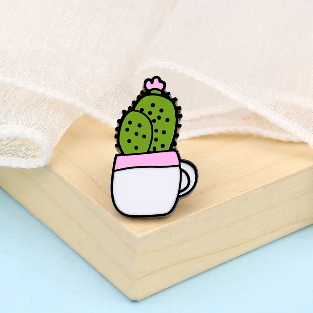 Enamel Pins - Tulip, Sunflower, Cactus and Potted Plant Designs / Cartoon Style Brooches - Little Leaf Company